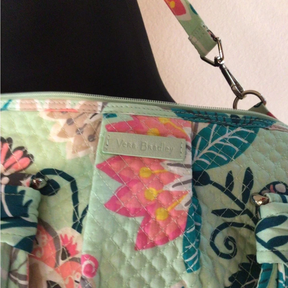 Vera Bradley Iconic Glenna Satchel In Green Mint Flowers Handbag - Picture 5 of 8